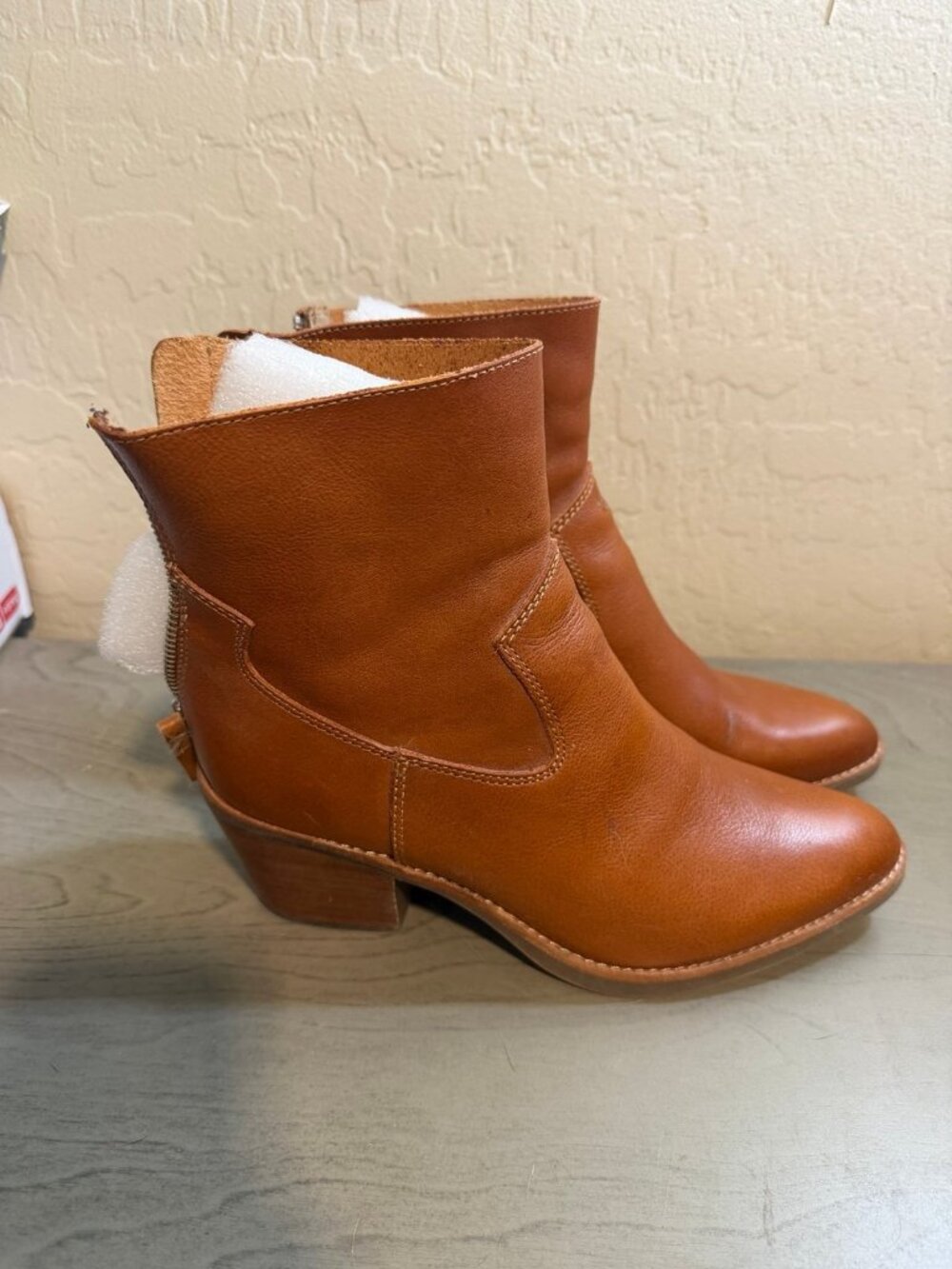 Söfft Cognac Leather Western Back Zip Ankle Boots Women’s Size 8.5M